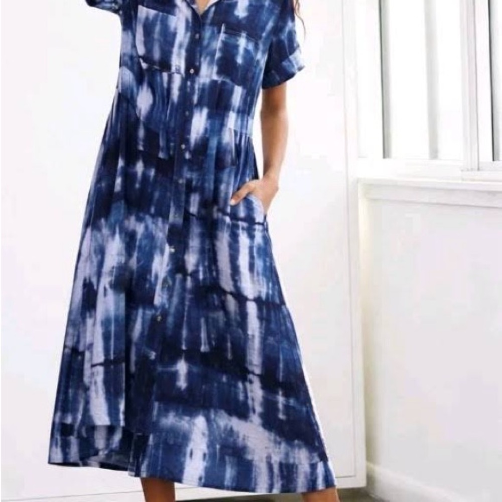 Maeve Anthropologie Teresa midi shirt dress women’s XS Petite tie dye blue